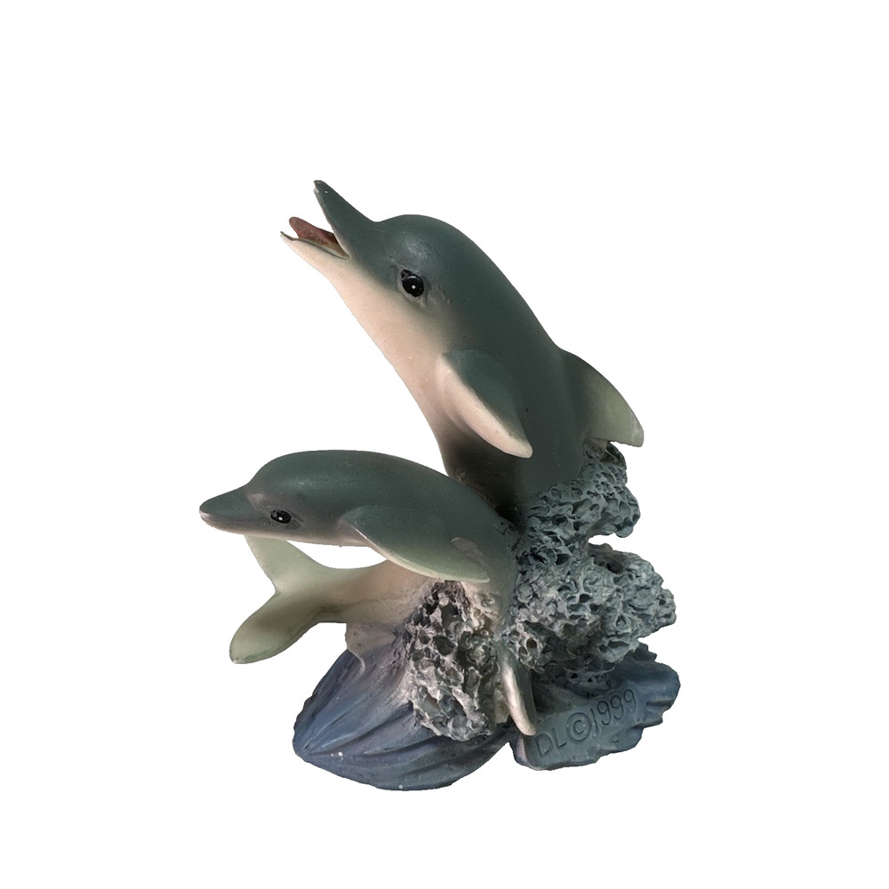 Vintage 1999 Double Dolphin Coral Reef Resin Figurine Ocean Coastal Decor